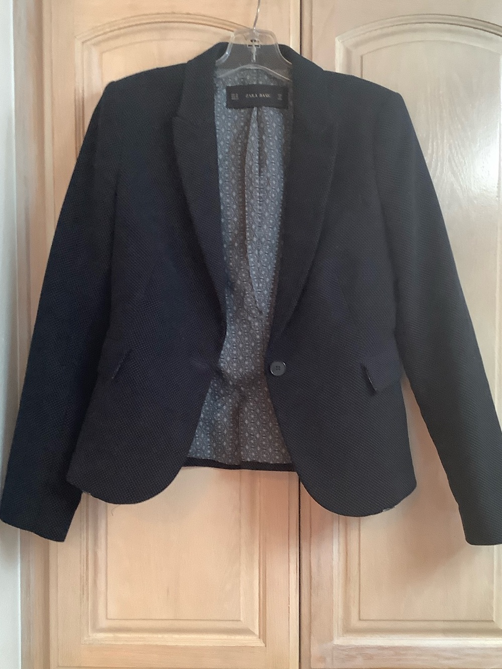 Zara Navy Textured Single-Button Preppy Elbow Patches Blazer Sz M